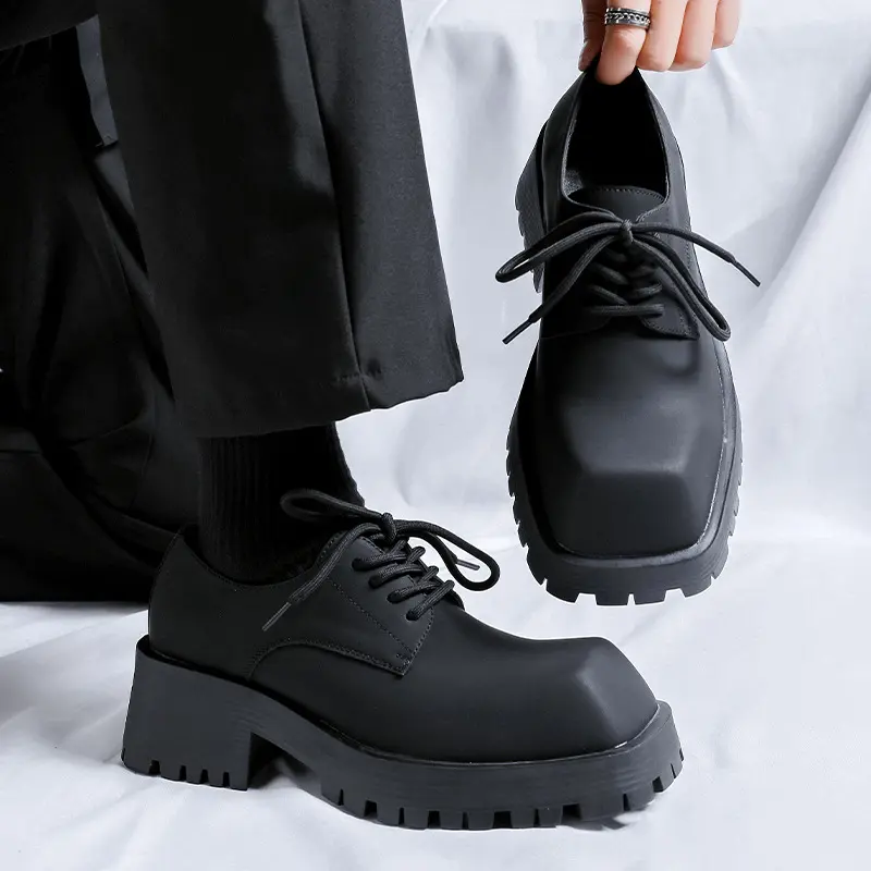 men's italian brand designer shoes lace-up square toe oxfords shoe party nightclub platform sneakers genuine leather footwear