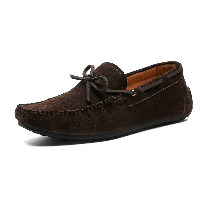 Korean style mens casual cow suede leather shoes slip-on tassels driving shoe black brown breathable flats loafers mans footwear