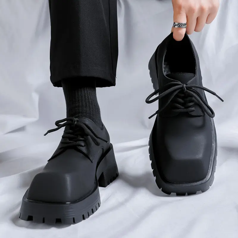 men's italian brand designer shoes lace-up square toe oxfords shoe party nightclub platform sneakers genuine leather footwear