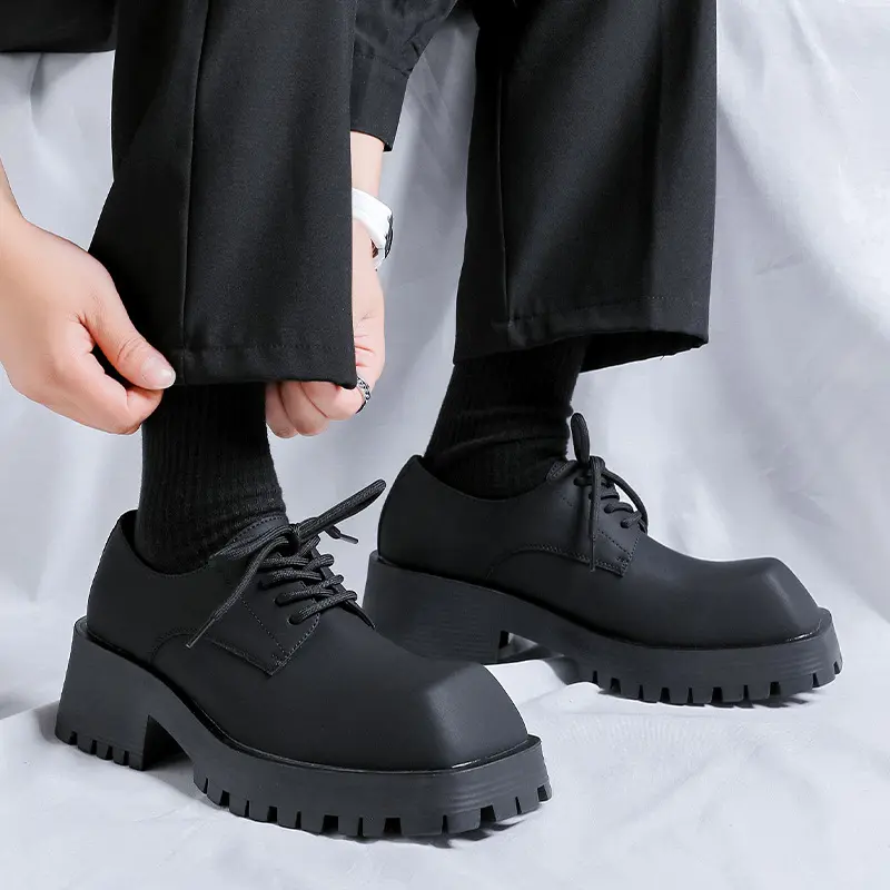 men's italian brand designer shoes lace-up square toe oxfords shoe party nightclub platform sneakers genuine leather footwear