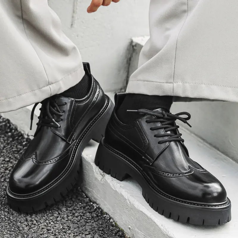 mens fashion wedding party dress platform shoes lace-up original leather carved brogue shoe black brown sneakers trendy footwear