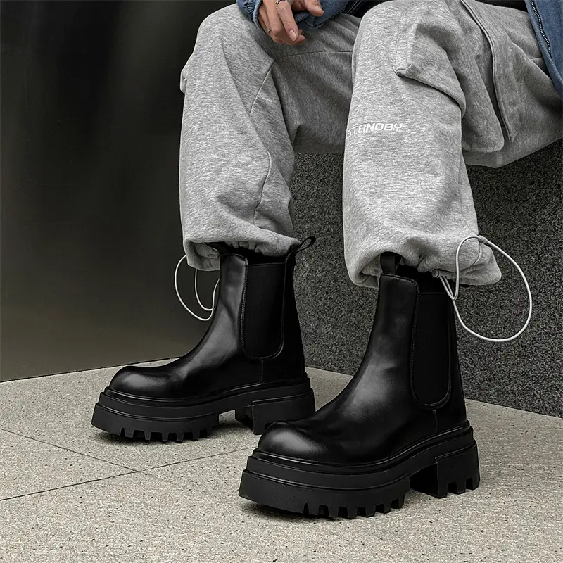 men luxury fashion punk rock high chelsea boots black designer platform shoes cowboy original leather boot long motorcycle botas