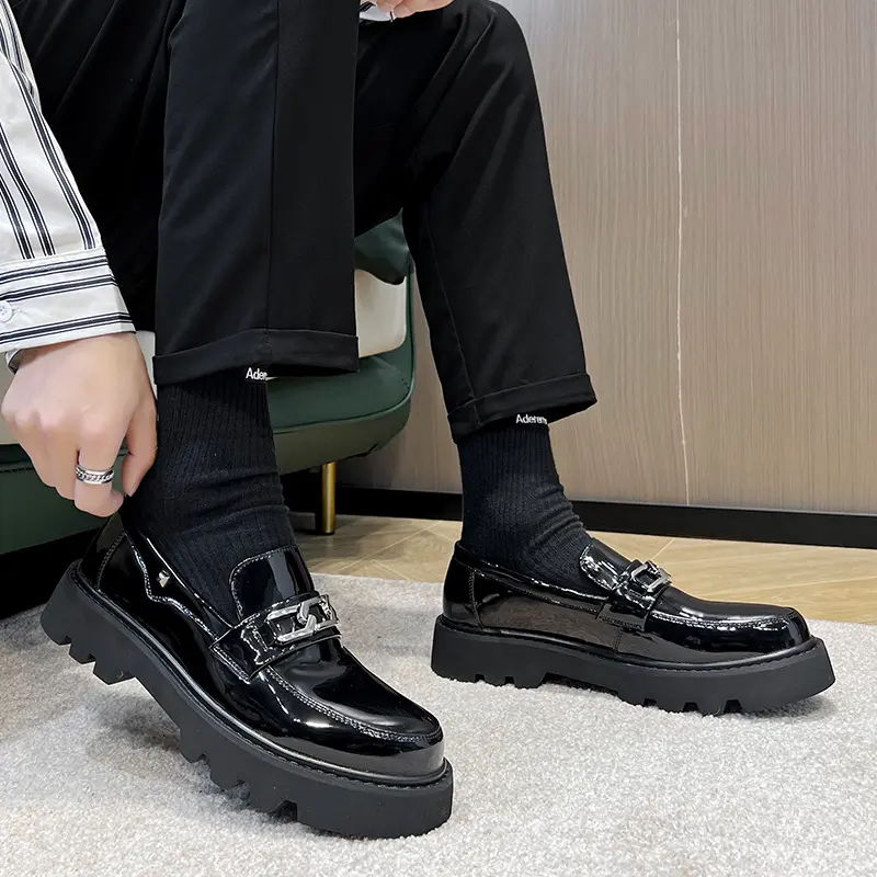mens fashion wedding party dress shoes slip-on patent leather oxfords shoe black stylish platform loafers gentleman footwear man