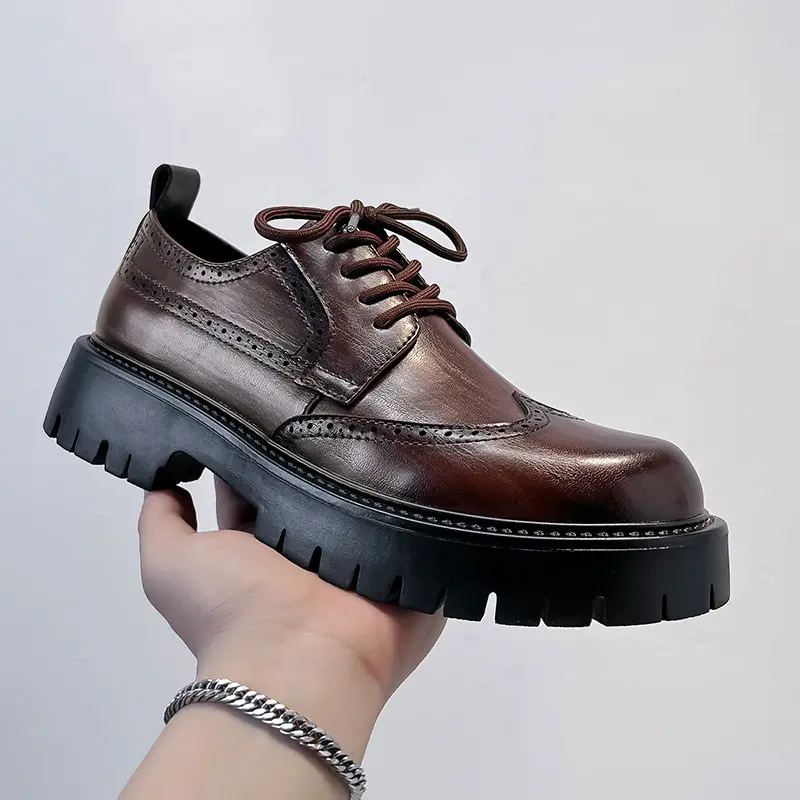 mens fashion wedding party dress platform shoes lace-up original leather carved brogue shoe black brown sneakers trendy footwear