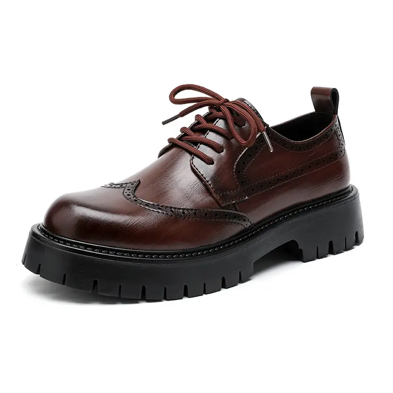 mens fashion wedding party dress platform shoes lace-up original leather carved brogue shoe black brown sneakers trendy footwear