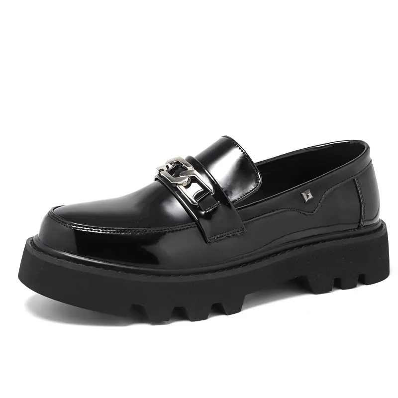 mens fashion wedding party dress shoes slip-on patent leather oxfords shoe black stylish platform loafers gentleman footwear man