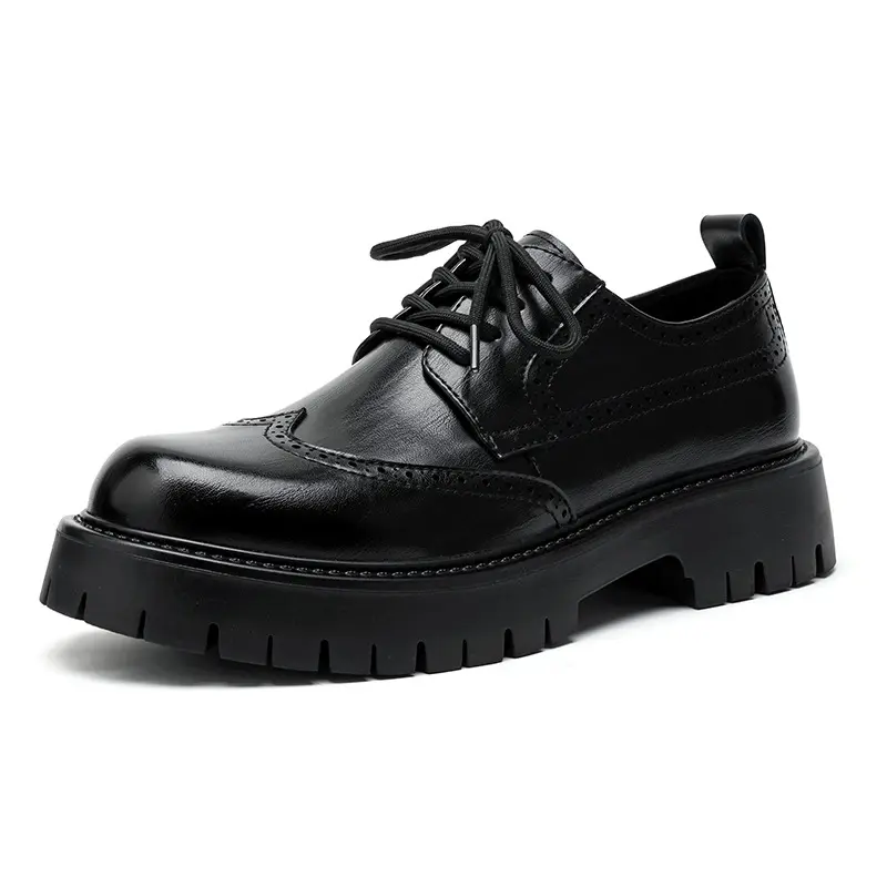 mens fashion wedding party dress platform shoes lace-up original leather carved brogue shoe black brown sneakers trendy footwear