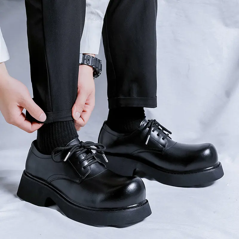 men's casual wedding party dress original leather shoes black stylish big toe platform shoe brand designer sneakers man footwear