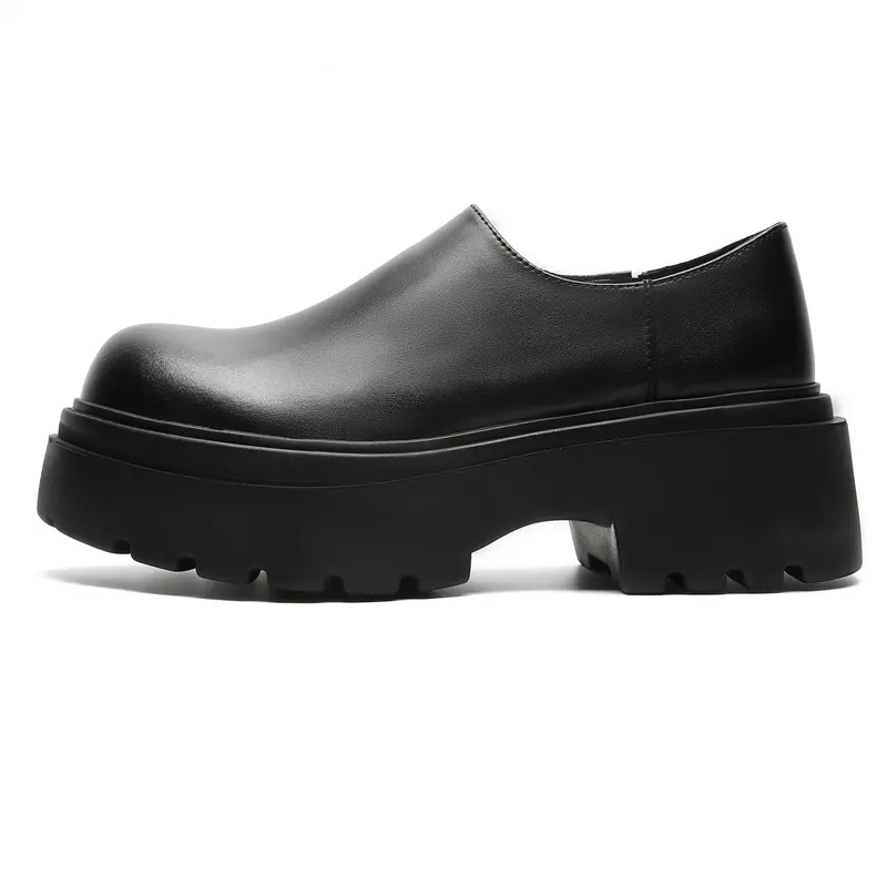 men casual platform shoes slip-on genuine leather shoe business office dress black trendy breathable loafers gentleman footwear