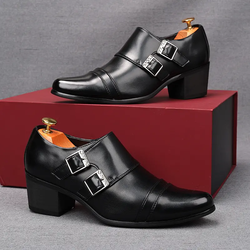 men luxury fashion patent leather shoes slip-on double buckle monk shoe pointed toe breathable loafers designer stylish footwear
