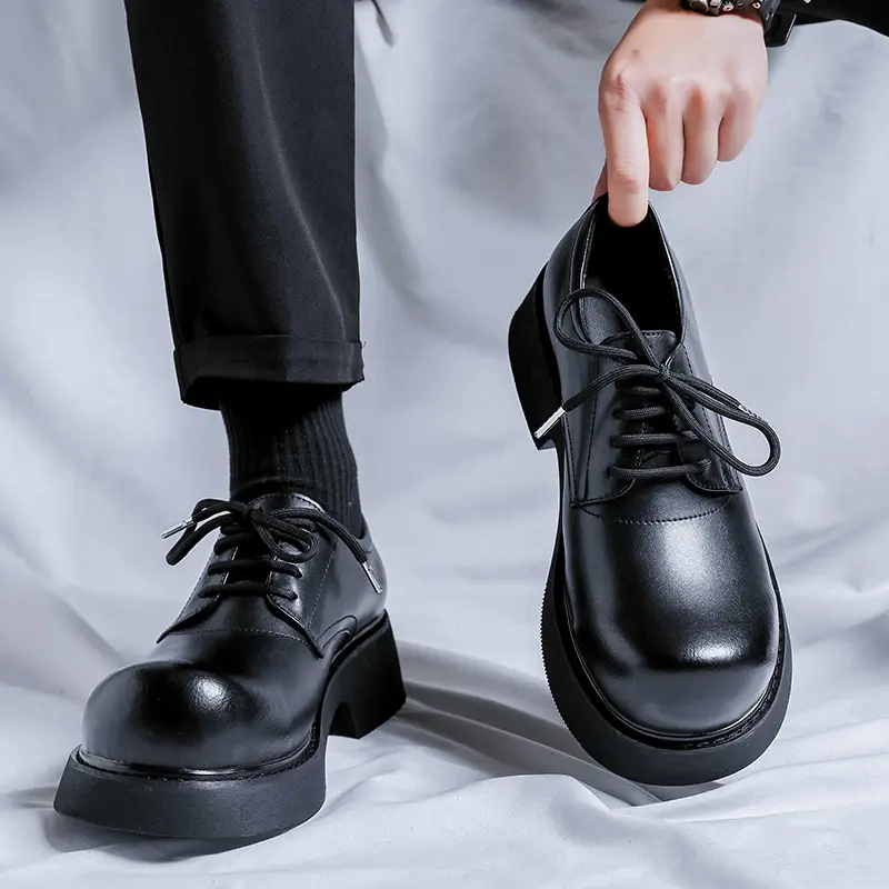 men's casual wedding party dress original leather shoes black stylish big toe platform shoe brand designer sneakers man footwear