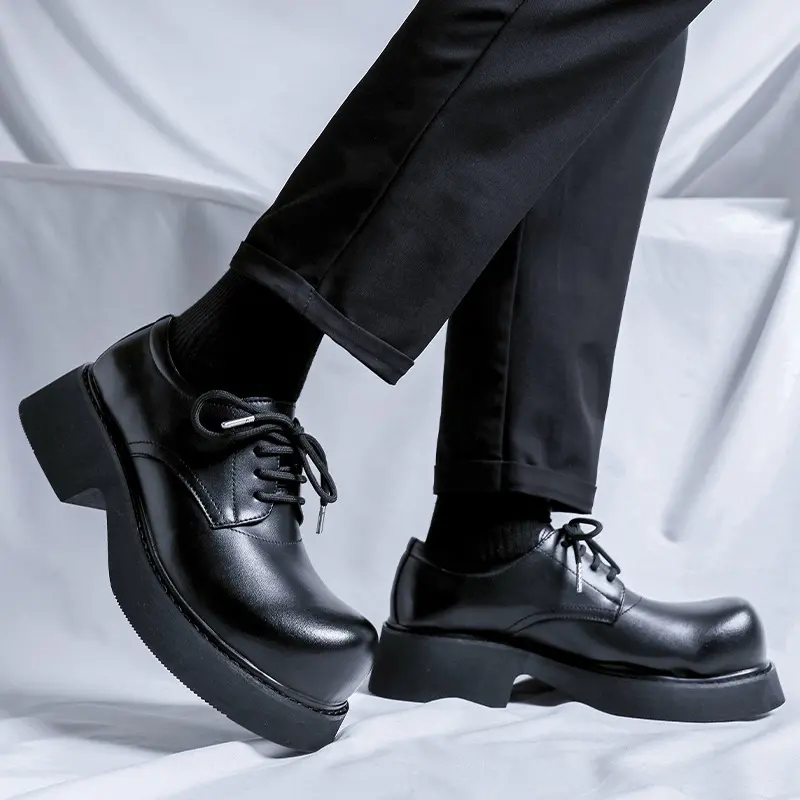 men's casual wedding party dress original leather shoes black stylish big toe platform shoe brand designer sneakers man footwear