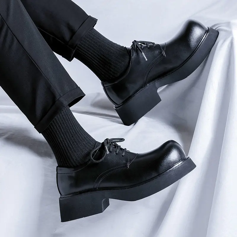 men's casual wedding party dress original leather shoes black stylish big toe platform shoe brand designer sneakers man footwear