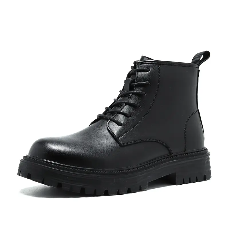 men's platform boots black trend casual shoes cowboy genuine leather tooling work boot spring autumn ankle botas hombre zapatos