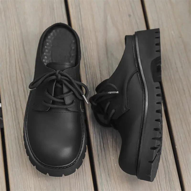 men fashion half shoes lace-up original leather shoe black stylish platform sneakers big toe summer slippers designer footwear
