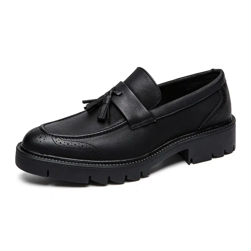 men's fashion business wedding formal dress shoes slip-on tassels shoe black tide original leather loafers platform footwear man