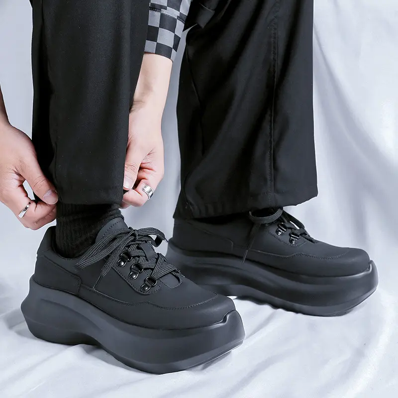 Korean style men's casual punk rock dress platform boots lace-up oxfords shoe black trendy genuine leather sneakers man footwear