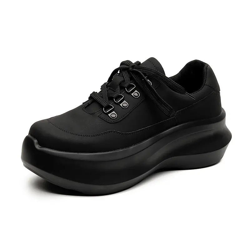 Korean style men's casual punk rock dress platform boots lace-up oxfords shoe black trendy genuine leather sneakers man footwear