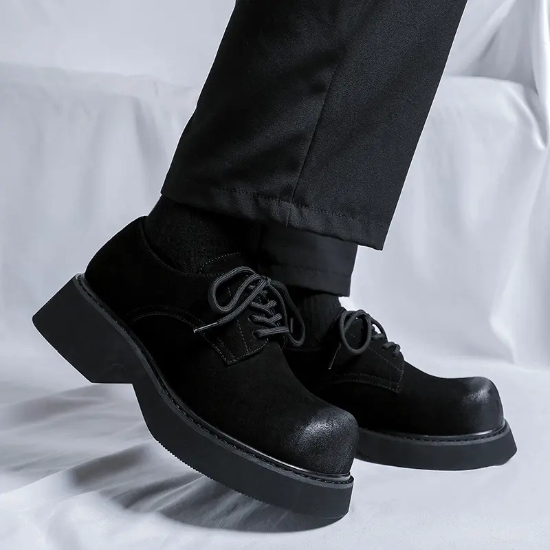 England style men's casual desert shoes lace-up cow suede leather derby shoe cowboy platform sneakers black brown youth footwear
