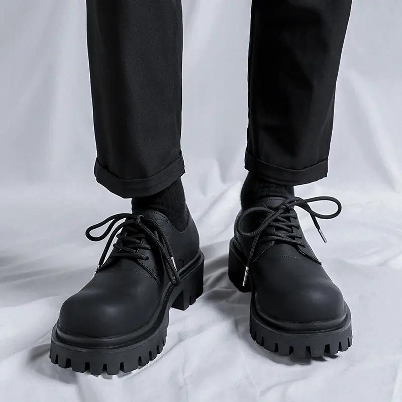 men casual business office formal dress genuine leather shoes lace-up derby shoe black tide gentleman platform footwear zapatos