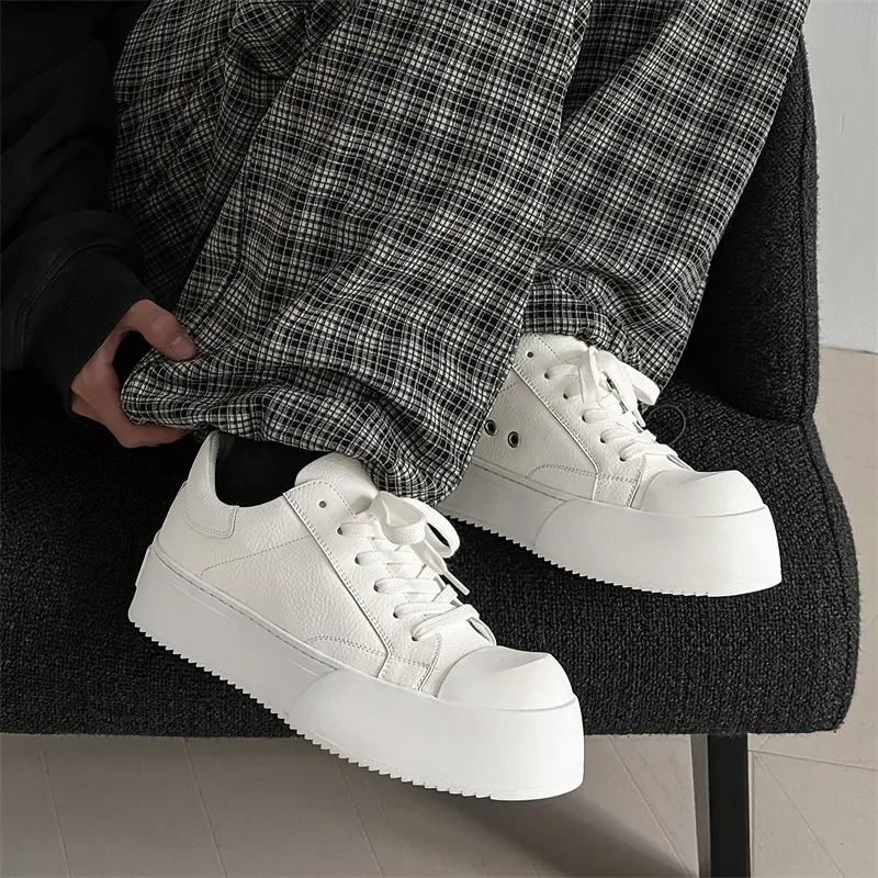 big size men casual genuine leather shoes lace-up black white oxfords shoe breathable flats platform sneakers stylish footwear
