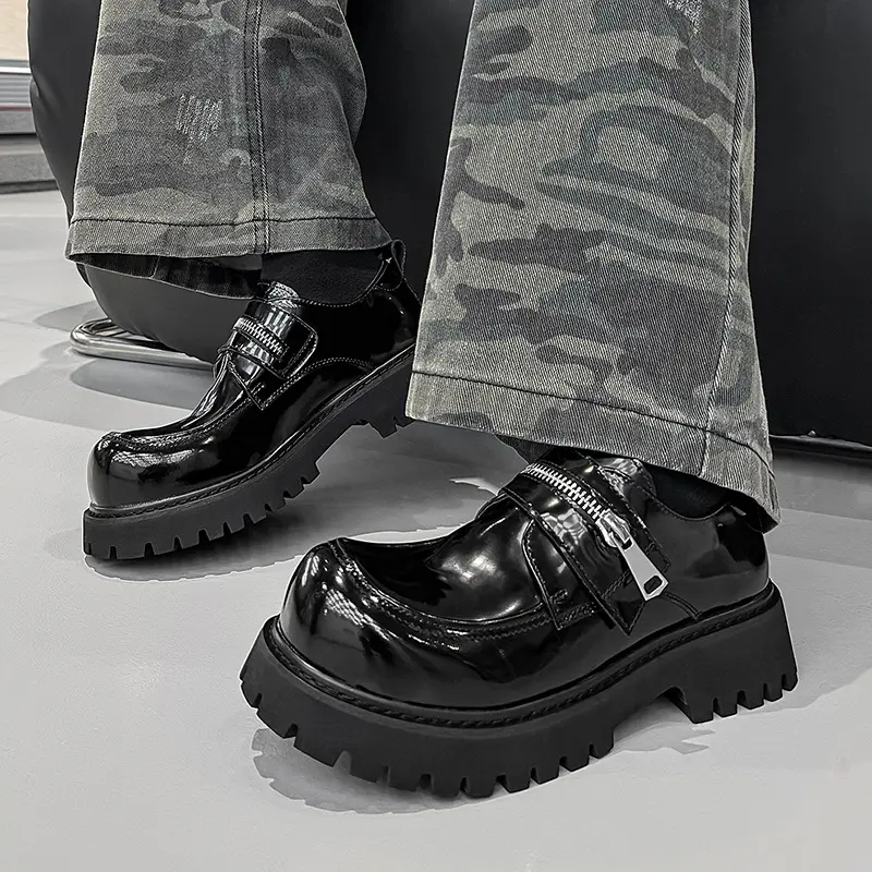 italian brand designer shoes for men luxury fashion stage nightclub patent leather shoe black trendy platform footwear loafers