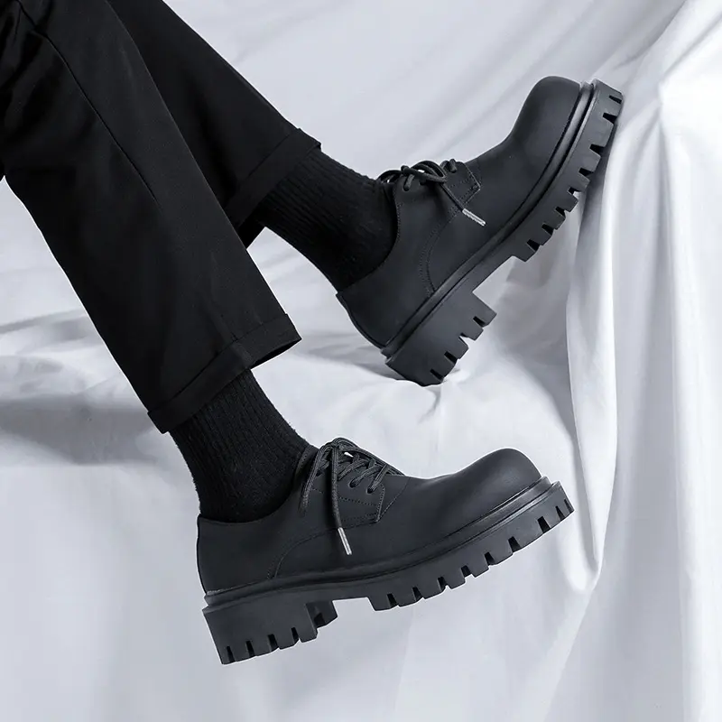 men casual business office formal dress genuine leather shoes lace-up derby shoe black tide gentleman platform footwear zapatos