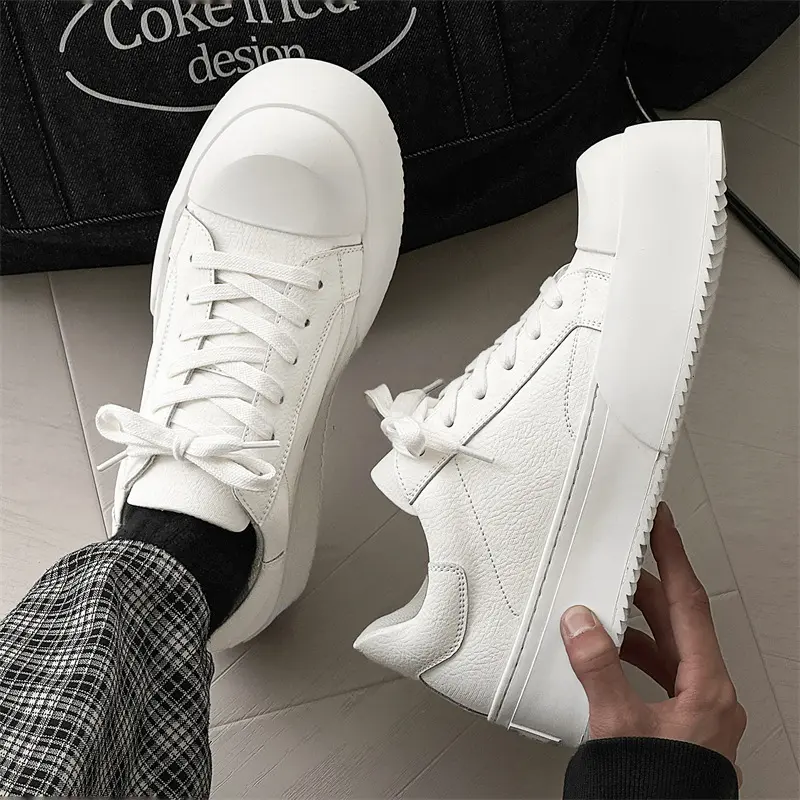big size men casual genuine leather shoes lace-up black white oxfords shoe breathable flats platform sneakers stylish footwear