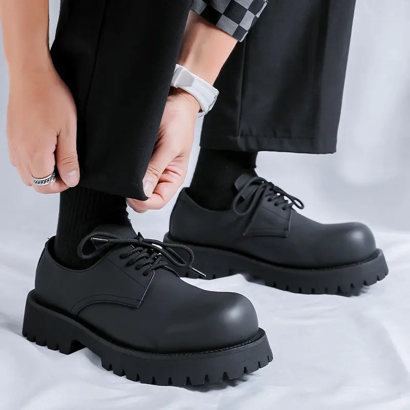 mens casual business office dress genuine leather shoes lace-up derby shoe black stylish platform sneakers gentleman footwear