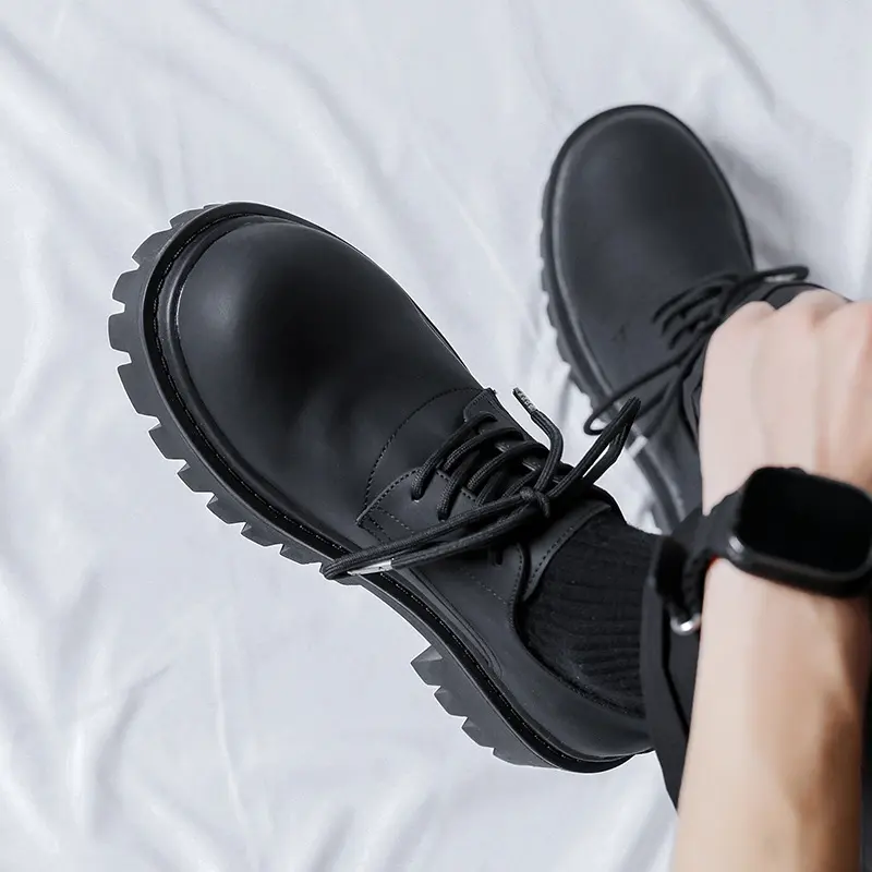men casual business office formal dress genuine leather shoes lace-up derby shoe black tide gentleman platform footwear zapatos