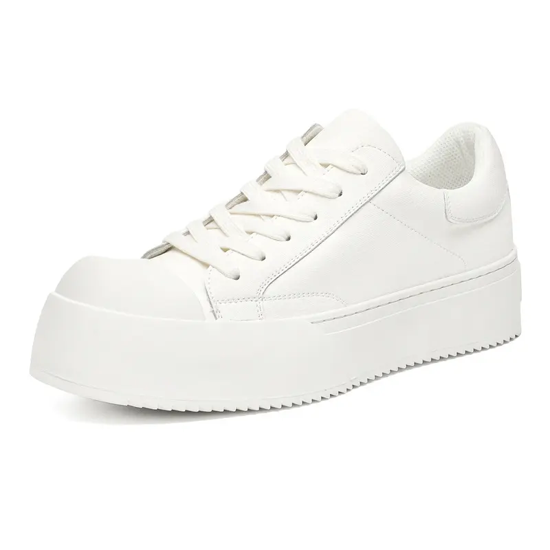 big size men casual genuine leather shoes lace-up black white oxfords shoe breathable flats platform sneakers stylish footwear