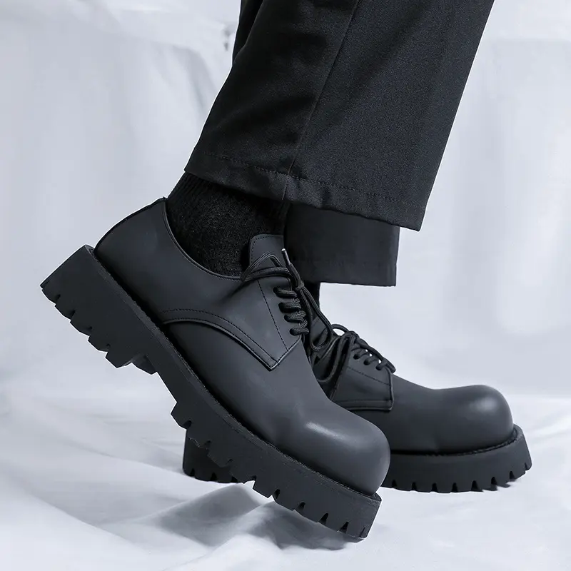 mens casual business office dress genuine leather shoes lace-up derby shoe black stylish platform sneakers gentleman footwear