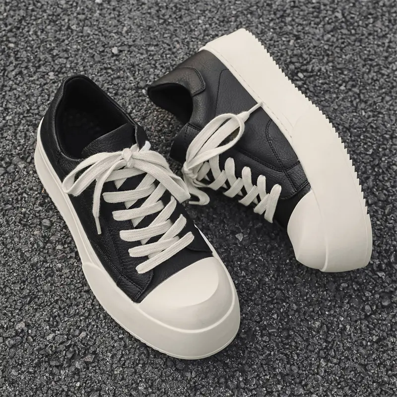 big size men casual genuine leather shoes lace-up black white oxfords shoe breathable flats platform sneakers stylish footwear