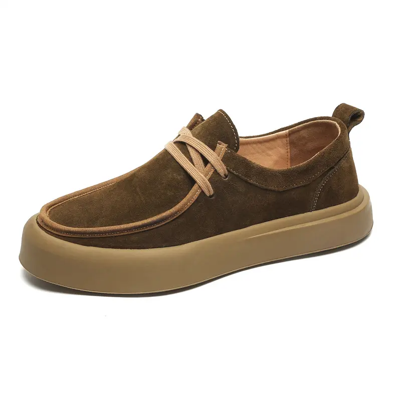 men's casual breathable cow suede leather shoes lace-up flats shoe outdoors cowboy platform sneakers street style mans footwear