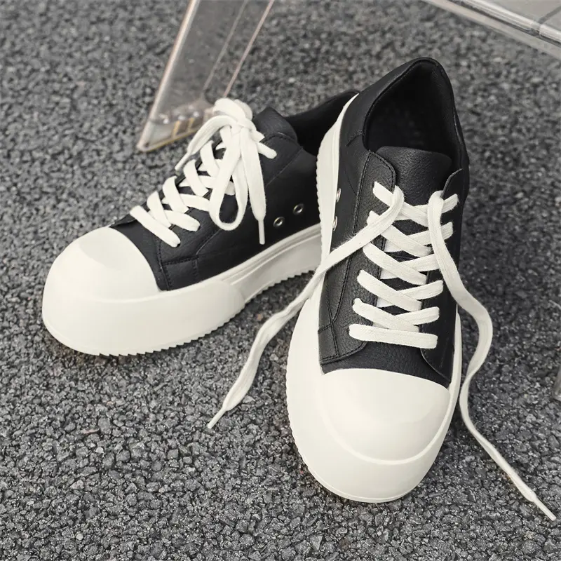 big size men casual genuine leather shoes lace-up black white oxfords shoe breathable flats platform sneakers stylish footwear