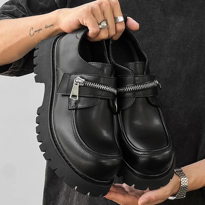 large size men fashion hip hop rock platform shoes slip-on original leather shoe big toe designer loafers cool stylish footwear