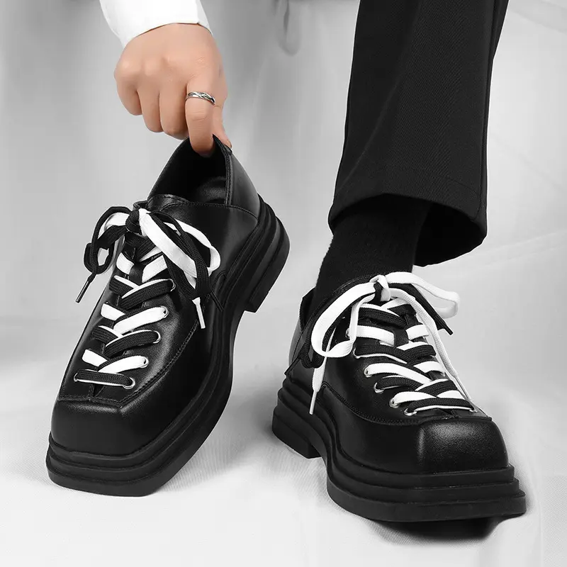 men fashion original leather shoes brand designer square toe oxfords shoe punk rock dress black trendy platform footwear zapatos