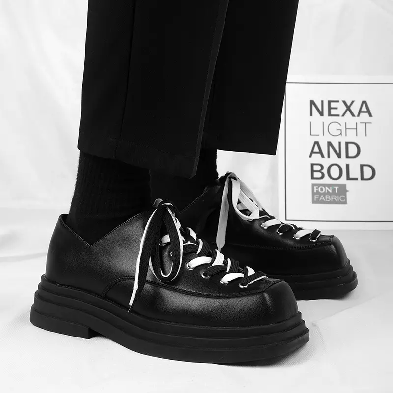 men fashion original leather shoes brand designer square toe oxfords shoe punk rock dress black trendy platform footwear zapatos