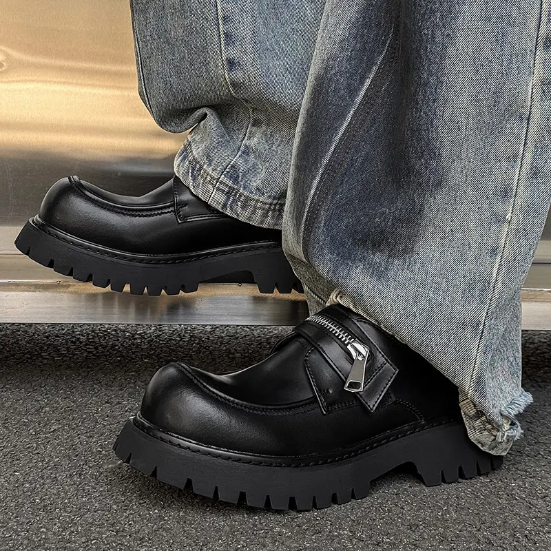 large size men fashion hip hop rock platform shoes slip-on original leather shoe big toe designer loafers cool stylish footwear