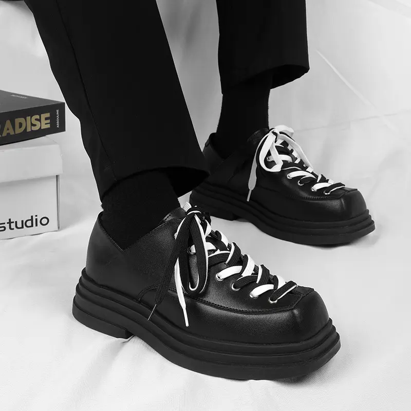 men fashion original leather shoes brand designer square toe oxfords shoe punk rock dress black trendy platform footwear zapatos