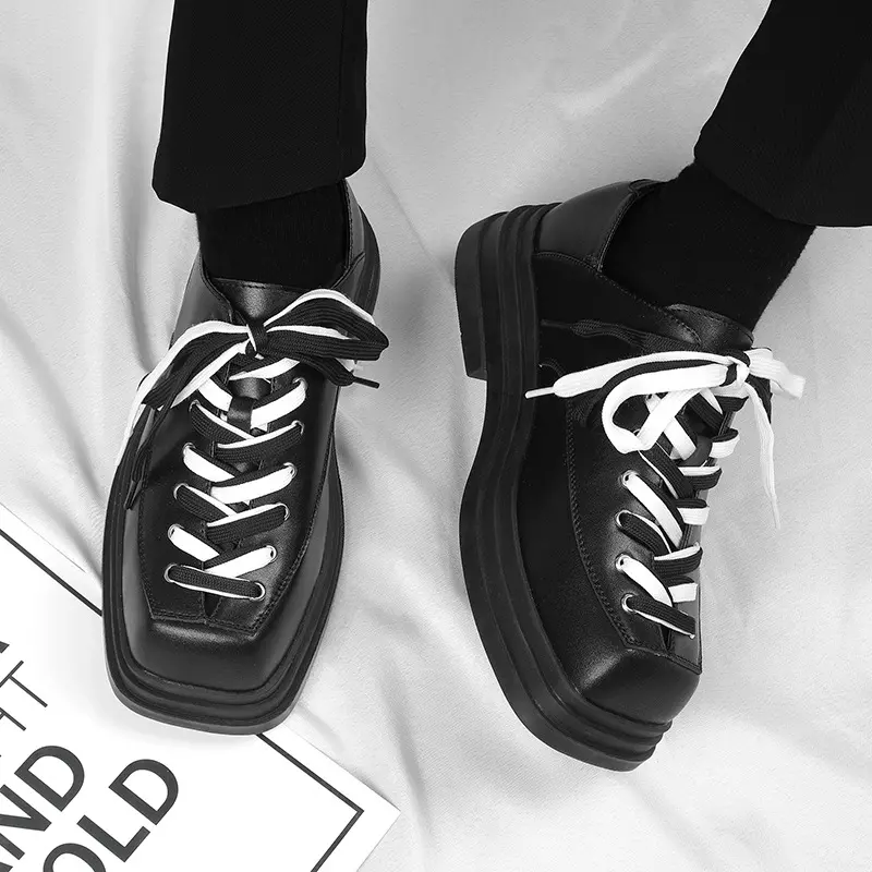 men fashion original leather shoes brand designer square toe oxfords shoe punk rock dress black trendy platform footwear zapatos