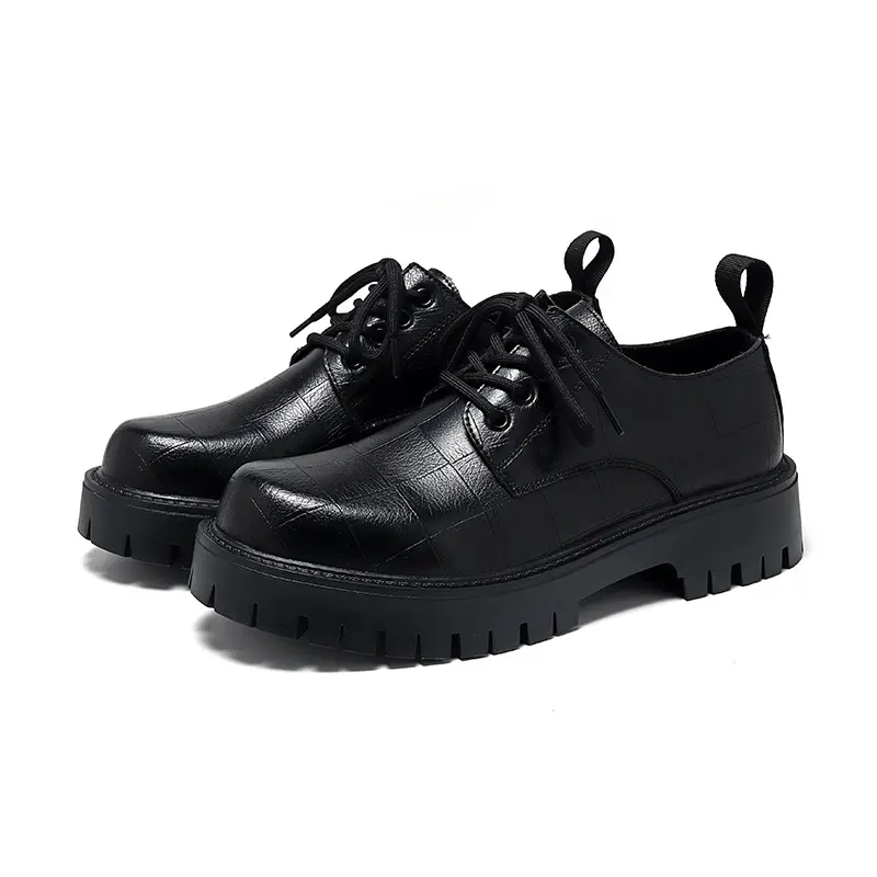 England style men's casual original leather shoes black tide lace-up derby shoe business wedding dress platform footwear zapatos
