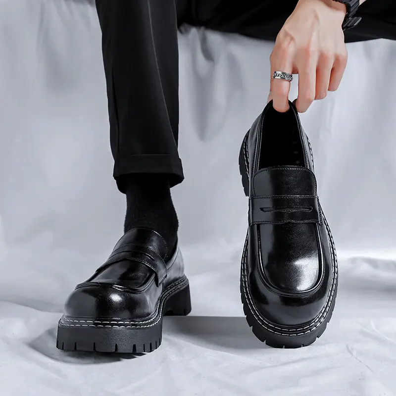 mens casual genuine leather shoes slip-on driving shoe business wedding dresses black tide platform loafers gentleman footwear