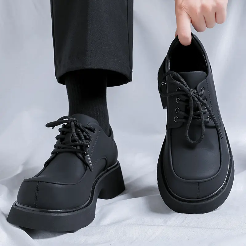 men's fashion natural leather shoes lace-up derby shoe black white platform sneakers big toe party banquet gentleman footwear