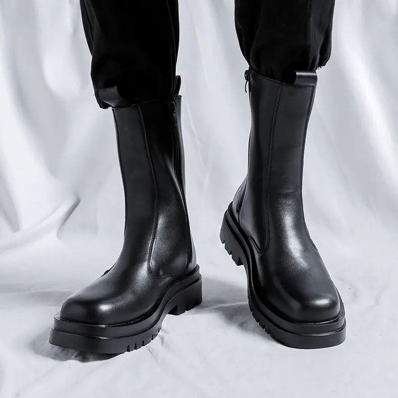 men's casual party nightclub high chelsea boots slip-on platform shoes cowboy original leather boot long motorcycle botas hombre