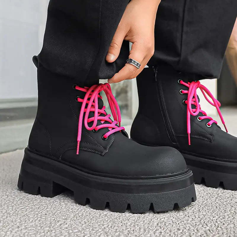 men luxury fashion punk rock platform boots lace-up genuine leather shoes cowboy high boot cool trendy long motorcycle botas man