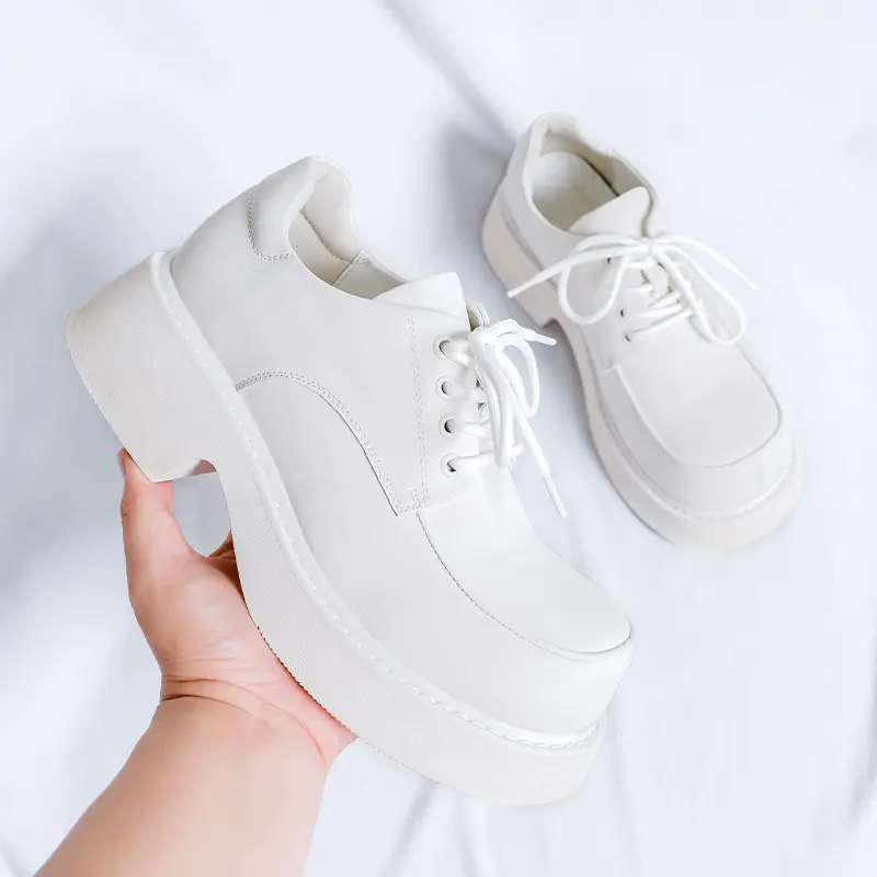 men's fashion natural leather shoes lace-up derby shoe black white platform sneakers big toe party banquet gentleman footwear