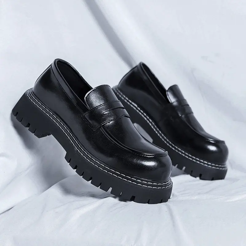 mens casual genuine leather shoes slip-on driving shoe business wedding dresses black tide platform loafers gentleman footwear