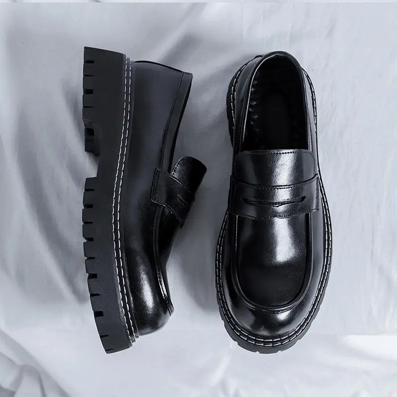 mens casual genuine leather shoes slip-on driving shoe business wedding dresses black tide platform loafers gentleman footwear