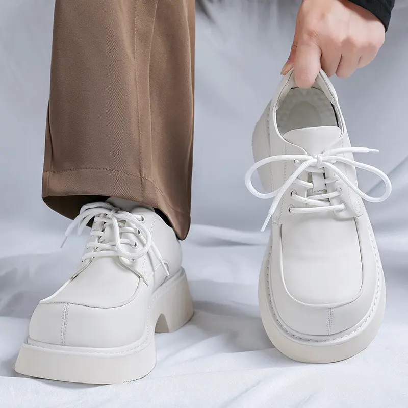men's fashion natural leather shoes lace-up derby shoe black white platform sneakers big toe party banquet gentleman footwear